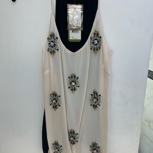 Nicole Miller beaded ivory and black tank